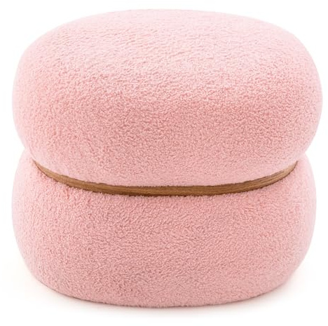 HOMASIS Hocker für Schminktisch, Schminkhocker aus Sherpa, Sitzhocker oval bis 300 kg belastbar, gepolsterter Fußhocker für Wohnzimmer Schlafzimmer & Flur, 44 x 35 x 35 cm, Rosa