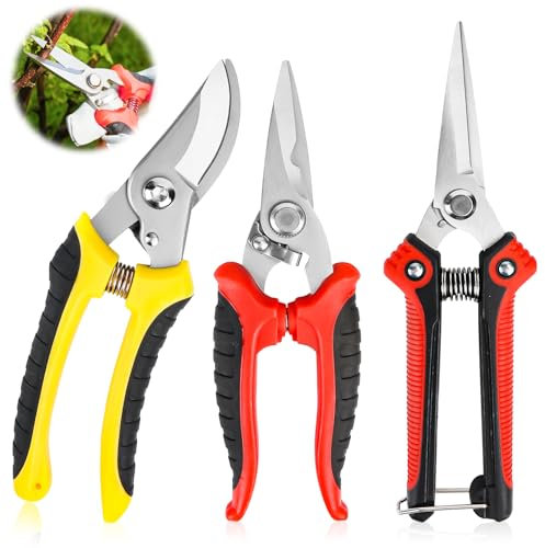 Lnjya Gartenschere Set 3 Stück, Baumscheren & Gartenscheren, Professionelle Pflanzenschere Rosenschere Bonsai Schere, Multifunktional Rebschere Gartenschere für Baumzweige, Bonsai, Pflanzen, Blumen