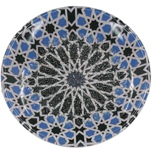 Kaladia Rallador de cerámica/Cesto de cerámica - ideal para jengibre, parmesano, etc. - con estrellas negras y azules - Diámetro: 12 cm - hecho a mano y pintado a mano - Fabricado en España
