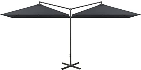 LAPOOH Parasol double avec mât en acier anthracite 600 x 300 cm, parasols de jardin, parasol de piscine, parasol terrasse extérieur, parasol de plage, parasols pour jardin - 312556