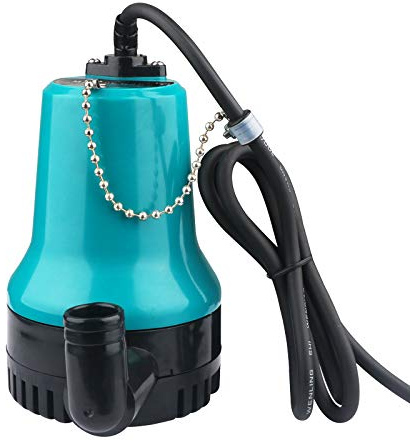 Tauchpumpe, DC 12V/24V Elektrische Solar Tauchpumpe Wasser Brunnenpumpe, 1.5 m Anschlusskabel, Fördervolumen 4500L/H, Edelstahlwelle, für Schwimmbad, Bauernhof, Weide (Blau/12V)