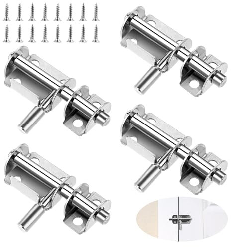 Bolzenriegel Klein, 4 Stück Riegelschloss Klein Silber Schieberiegel Edelstahl Türriegel Innen Gerade Schieberiegel mit Schrauben Torriegel Gartentor Schloss für Gärten, Zimmern, Möbeln