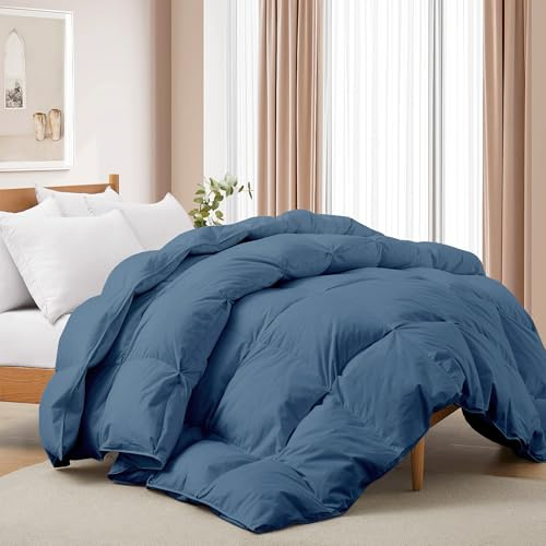 Deodar Duvet Single Size | 10.5TOG All Year Round White Goose Down Feather Bed Comforter Quilt 420 GR/m² | Hypoallergenic 100% Cotton Cover | Washable | Öko-Tex and RDS Certified | 135×200cm, Blue