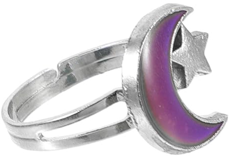 SAFIGLE Adjustable Color Changing Mood Ring for Women Star and Moon Design Silver Tone Temperature Sensitive Jewelry for Party and Daily Wear