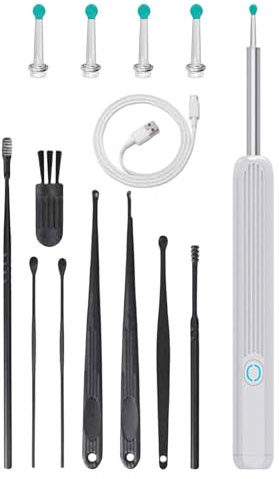 Vibhgtf Visual Earwax Cleaner - Rimuovi cerume, detergente per Orecchie WiFi Wireless con Tappi per Orecchie WiFi visibili, 8 Tappi per Le Orecchie e 6 luci LED, Compatibile con Telefono, Tablet PC