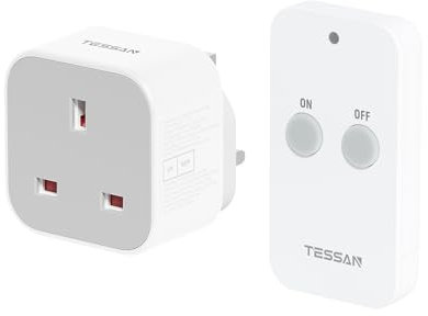 TESSAN Remote Control Plug Socket UK, Remote Socket with 30m Operating Range, Wireless Light Switch for Indoor String Lights, Lamps for Home Appliances, White