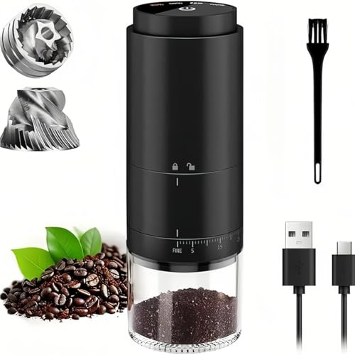 OUUTIIOL Portable Electric Coffee Grinder Rechargeable,Office 38 Adjustable Grinding Settings， LED Battery Indicator Shows Remaining Battery, Suitable for Travel, Camping, Office