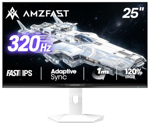 Amzfast Écran PC Gaming 24.5 Pouces 320Hz/FHD Blanc Ecran PC Gamer 240Hz 1920x1080, Fast IPS Écran, 1ms MPRT, 120% sRGB, Eyes-Care, HDR, Adaptive Sync, VESA 100x100, HDMI 2.0x2/DP 1.4x2 -AMZG25F6F