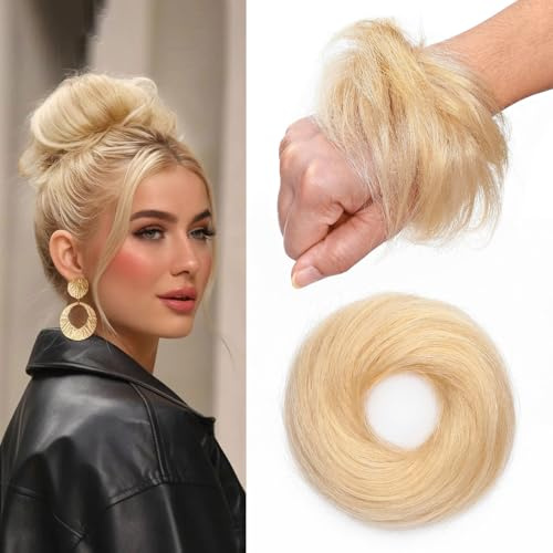 MY-LADY Haarteil Mit Gummiband Dutt #613 Blond Haarteil Haargummi Mit Haaren Echthaar Haarverlängerung für Damen(17g)