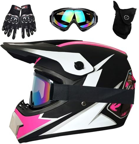 Casco Integrale da Motocross, Fuoristrada, ATV, Mountain Bike, MX, con Occhiali, Guanti E Maschera, Per Uomo E Donna, Omologato DOT(XL (58-59cm))