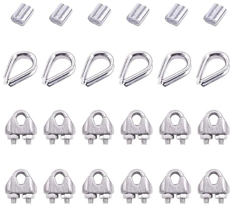 DZNDM0EVT Wire Rope Clamp Paquete de 24 Abrazaderas for Cable de Acero M2 con guardacabos y Manguitos de Aluminio for Cable de Acero de 2 mm.