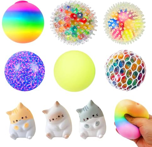 Squishy Katze Squeeze Toy - 9 Stressball Kinder Erwachsene, Kawaii Quetschspielzeug Attraktiver Katzenstil Knetball Anti Stress Squeeze für Kinder Erwachsene Angst OCD Angst Abbauen und Beruhigung