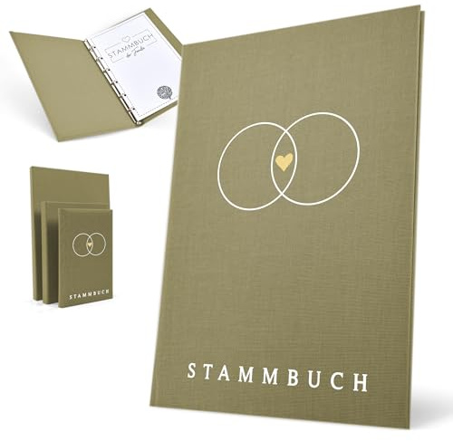 Hochzeitideal Stammbuch zur Hochzeit – A4 in Sandbraun – Nr. 194 Serie 'Alan' Familienstammbuch & Erinnerungsbuch mit 4-Fach Ringmechanik, Buchbinderleinen, handgefertigt in Deutschland