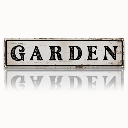 Garden Metal Tin Sign, Vintage Farmhouse Decor, Rustic Garden Wall Art, for Yard Fence Door Porch, Indoor Outdoor Decoration, 15.7 x 3.9 Inches