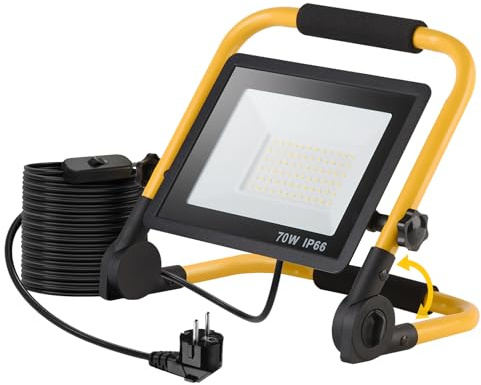 Led Baustrahler 70W,Led Arbeitsleuchte mit Stecker,Wasserdichtes Arbeitsscheinwerfer Bauscheinwerfer,für Werkstatt oder Baustelle,Garage,6500K Tageslichtweiß