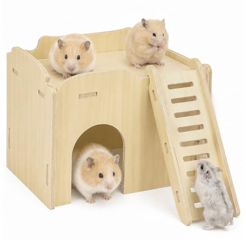LILIXI Cabane Cochon d'Inde en Bois Monopièce avec Ventilation, Maison Hamster, Cachette en Bois pour Petits Animaux, Installation Facile sans Outils (Modèle 2)