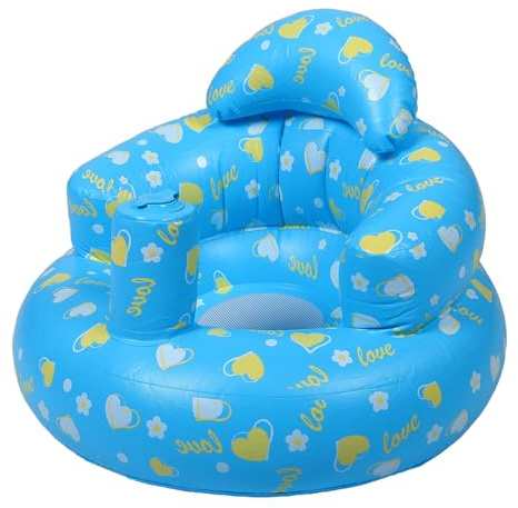 JOINPAYA Asiento de Baño Inflable para Bebés Base Antideslizante, Color Azul Corazón, Silla Portátil Multifuncional para Baño y Aprendizaje, Fácil de Limpiar y Transportar