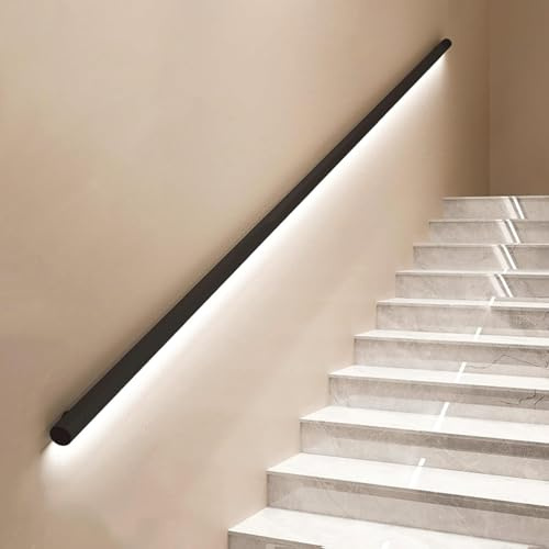Moderno pasamanos de escalera interior con iluminación LED, pasamanos de escalera con luz sensor, pasamanos interiores montados en la pared, para seguridad y estilo de escaleras interiores (luz cálida