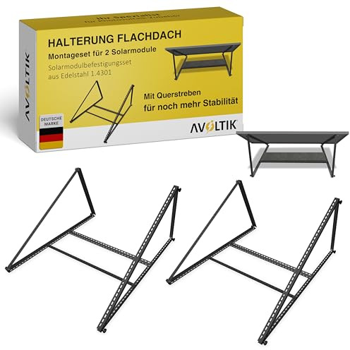 Avoltik Balkonkraftwerk Halterung 2er Set [0% MwSt.] - Solarpanel Halterung Flachdach [0-90° verstellbar] Solarmodul Halterung Flachdach - Ideal für Dach, Boden & freistehend - 114 cm - Alu 6005-T5