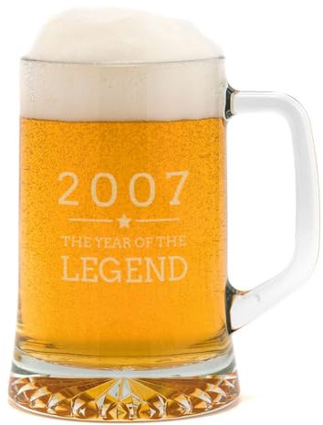 Dust and Things Engraved Tankard - 2007 Year of The Legend Design - 18th Birthday Gifts for Boys - 20oz Glass Stein