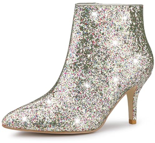 Allegra K Women's Glitter Pointed Toe Stiletto Heel Ankle Boots Silver 6 UK/Label Size 8 US