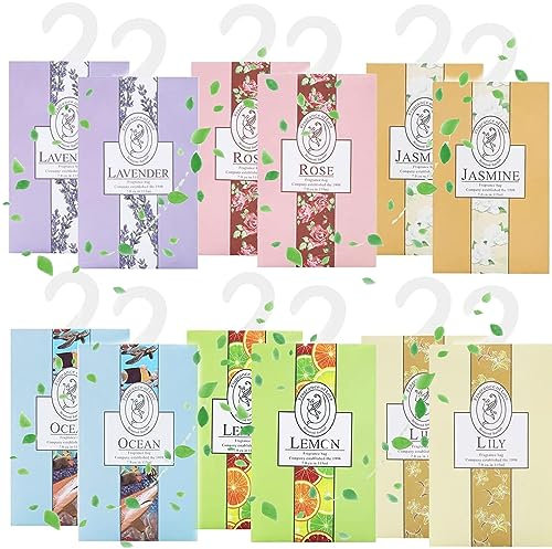 WDEC 12 * 20g Kleiderschrank Aromatherapie Kleiderbügel, Beutel, Für Schubladen, Schränke, Schränke, Badezimmerautos, 10 Stück Lavendel, Jasmin, Lilie, Rose, Ozean，Zitrone