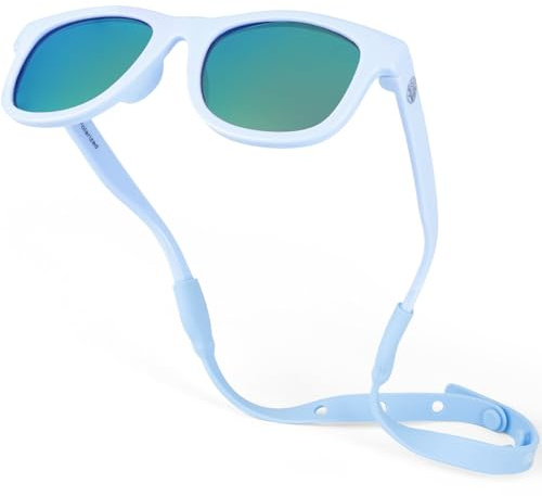 BABY SUNNIES Polariserade babysolglasögon med remmar – 0–24 månader, UV-skydd, okrossbara – barnsolglasögon, BPA-fria, Himmelsblå, Baby (0-24 Monate)