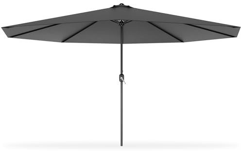 LARS360 Parasol de jardin en aluminium avec manivelle - Protection UV 40 + - Parasol de marché - Protection solaire pour balcon, jardin, terrasse (350 cm, gris foncé)