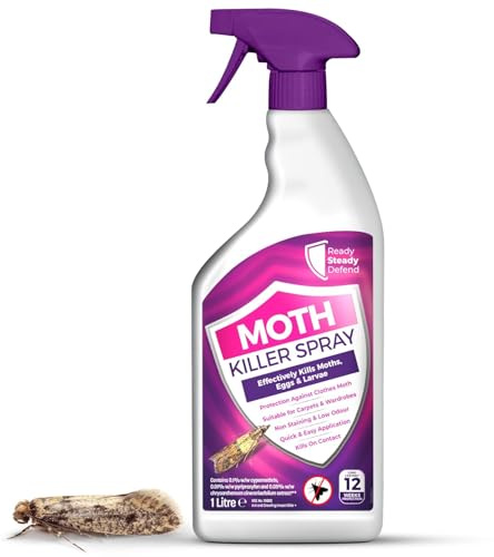 Moth Killer Spray | 1 Litre | Effective Moth Repellent for Carpets, Clothes, Wardrobes & More | Low Odour & Non-Staining Formula | Kills Moths on Contact | Protects Against Infestations | Easy to Use