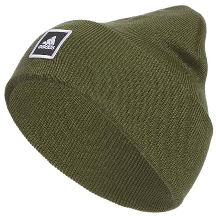 adidas Herren Beanie-Mütze mit Breiten Manschetten, Focus Olivgrün/Schwarz/Weiß, Einheitsgre