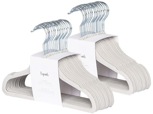 3 Sprouts Velvet Baby Hangers - Non-Slip Hangers for Infant and Toddler Clothes - Slim Space-Saving Design with Nordic Colors for Nursery - 30 Pack - Gray