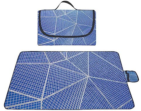 TengYuer Outdoor Picknickdecke 200x300cm Picknickdecke Wasserdicht Weich Tragbar mit Tragegriff für Camping Picknick Wandern Reisen Campingdecke Blau Kariert