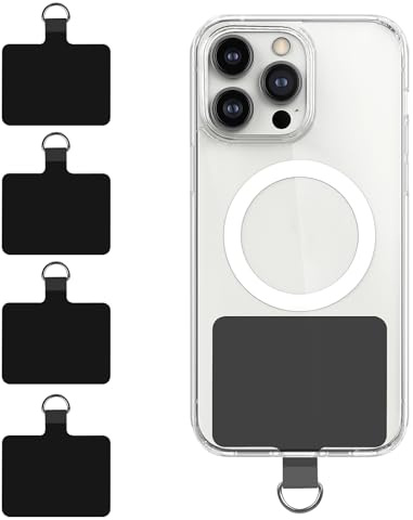 Amaxiu Phone Tether Pads, 4pcs Mobile Phone Lanyards PVC Tabs with Metal D-Ring Universal Phone Strap Patches for Safety Drop Protection, Ultra-Thin 0.6mm Compatible with Smartphones(Black)
