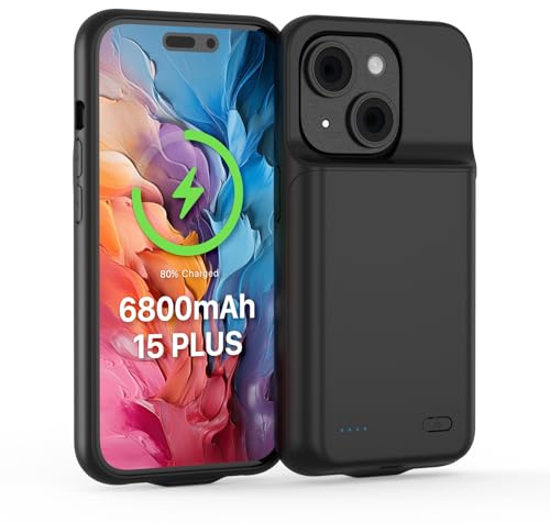 TQTHL Akkuhülle für iPhone 15, [ 6800mAh ] Zusatzakku Ladehülle Akku hülle Handyhülle,wiederaufladbare Powerbank Akku Hülle kompatibel für iPhone 15 (6.1 Zoll) (Schwarz)