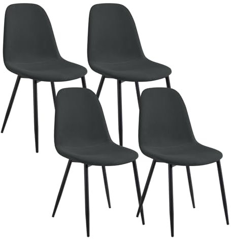 Lestarain Esszimmerstühle 4er Set, für Schlafzimmer Küche Wohnzimmer, Bequeme Küchenstühle mit Rückenlehne, Metallbeinen, Skandinavisch modern, aus Cord, Dunkelgrau