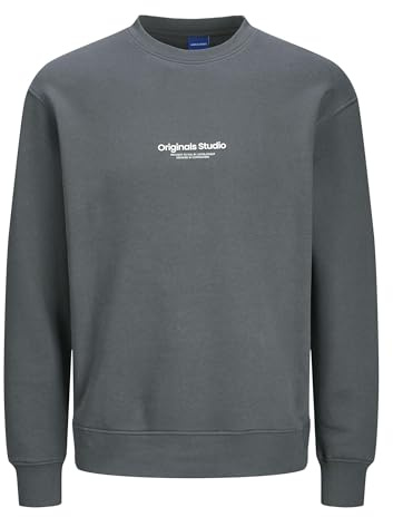 JACK & JONES Sweatshirt à Manches Longues en Jersey Doux avec Impression 3D Pull à col Rond décontracté JORVESTERBRO, Couleurs:Gris-Anthracite, Taille Chandail:XL