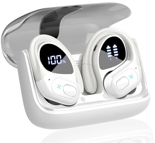 Wireless Earbuds 75hrs Bluetooth 5.4 Headphone Sport, 2026 Bluetooth Earbuds Stereo Deep Bass Over Ear Bud with Earhooks, ENC Noise Cancelling Mic, IPX7 Waterproof Earphone for Gym/Workout, White
