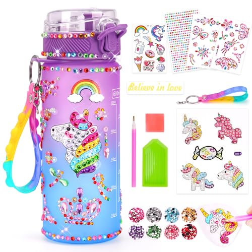 Einhorn Geschenke für Mädchen 5 6 7 8 9 Jahre: Trinkflasche Bastelset Kinder ab 6 8 10 11 12 Jahre DIY Wasserflasche Basteln Diamond Painting Kinder Weihnachtsgeschenke Spielzeug Mädchen 4-12 Jahre