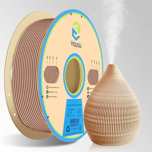 YOUSU PLA Filament 1.75mm, Holz Nussbaum 3D Drucker Filament mit 20% Holzpulver+80% PLA+, Zweifarbiges Holz Filament 1 kg (2,2 lbs) Spule