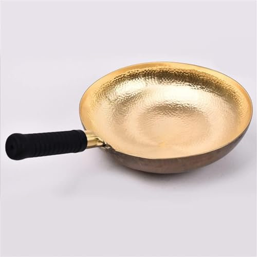 LRTYZBD Brass Wok Hand Hammered Copper Wok Uncoated Cooking Pot Heat Evenly Seasoned Woks for Kitchen Gas Stove