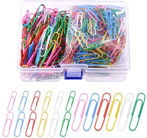 Mardatt Paper Clips, 450 Stück farbige Büroklammern, 28/33/50 mm, verschiedene Büroklammern, bunte Büroklammern, kleine, mittlere und große Büroklammern für Büro, Schule und den privaten Gebrauch