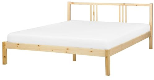 Beliani Holzbett Kiefernholz Hellbraun Lattenrost 160x200cm hohes Kopfteil modern Vannes