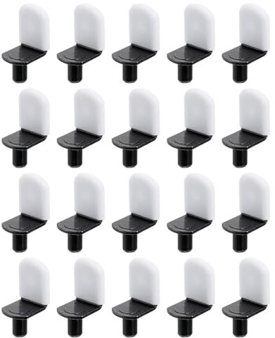 QUARKZMAN 36 Stk. 1/4 Zoll L-förmige Regalstifte Halterung Stift, Metall Regalstützstifte mit Loch Regalhalter Stifte mit weißer Abdeckung für Schränke Bücherregale, Schwarz