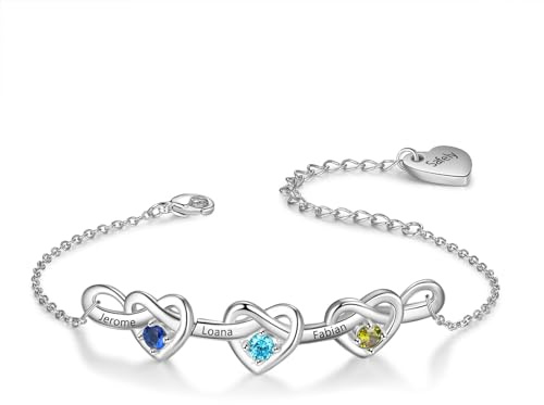 Glooraca Cadeaux pour maman - Bracelets personnalisés avec pierre de naissance pour femme - Bracelet en forme de cœur - Bijoux cadeaux pour la fête des mères, Noël