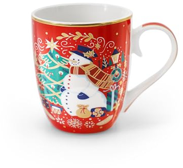 Tipperary Crystal Christmas Snowman Mug in Gift Box - Red - Gift Idea for Christmas Xmas - Snowman Themed Mug, UK Design, Hot Drinks, Tea, Coffee - Luxury Christmas Mug