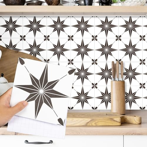 Fantasnight Lot de 24 stickers muraux carrelage Blanc Étoiles 15x15 cm | Autocollants pour carreaux mats vinyle autoadhésif pour mur imperméables à coller et décoller salle de bain