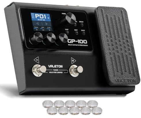 VALETON Procesador de Múltiples Efectos para Guitarra y Bajo con 140 Efectos 45 Modelos de Amplificador 40 Simulaciones de Gabinetes IR Interfaz Audio USB Pedal de Expresión GP-100 + Tapas de Pedal