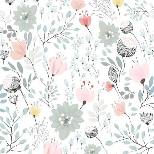 VEELIKE Papel Pintado Flores Loto Azul Blanco Bohemian Fotomurales Decorativos Pared Dormitorio Baño 44,5 cm × 300 cm Papel Pintado Pared Hojas Azul Vinilo Adhesivo Muebles Salon Pasillo Extraíble