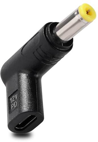 KUOQIY Adecuado USB C a DC 12V, USB 3.1 Tipo C Hembra a CC 5.5x2.5mm Macho PD Emulador de Gatillo Adaptador de Activador 90 Grados, para Enrutadores, Módems Ópticos, Equipos de Monitoreo