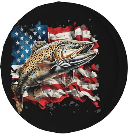 Reifenhülle Forellenjagd Unter Amerikanischer Flagge Reifenschutzabdeckung Staubdicht Schutzbezug Universal Ersatz Reifen Abdeckung Für 4 Saison Viele Fahrzeug Caravan 17 inch
